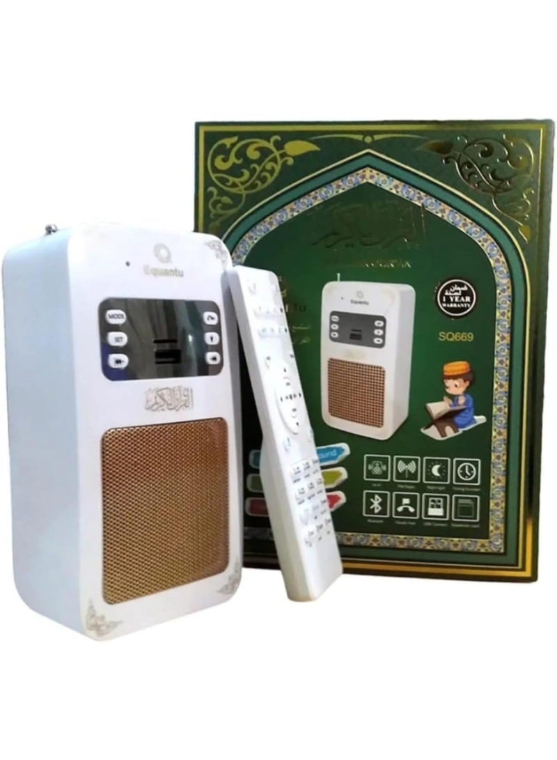 سماعة قرآن كريم ذكية تُثبّت على الحائط مع جهاز تحكم عن بعد - سماعة قرآن كريم مثبتة على الحائط مع إضاءة LED، وتوقيت الأذان، والترجمة، ودعم بلوتوث، وUSB، وبطاقة SD - Image 1